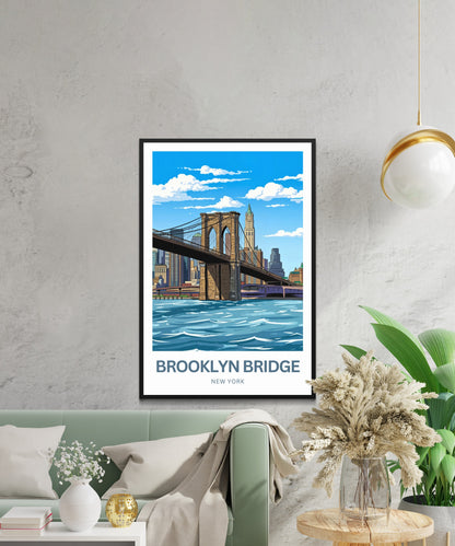 Brooklyn Bridge Travel Poster -  Manhattan to Brooklyn