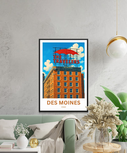 Des Moines Travel Poster - Iconic Landmark Sign