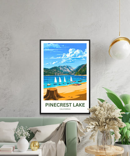 Pinecrest Lake Travel Poster - Mesmerizing Serene Lake and Mountain