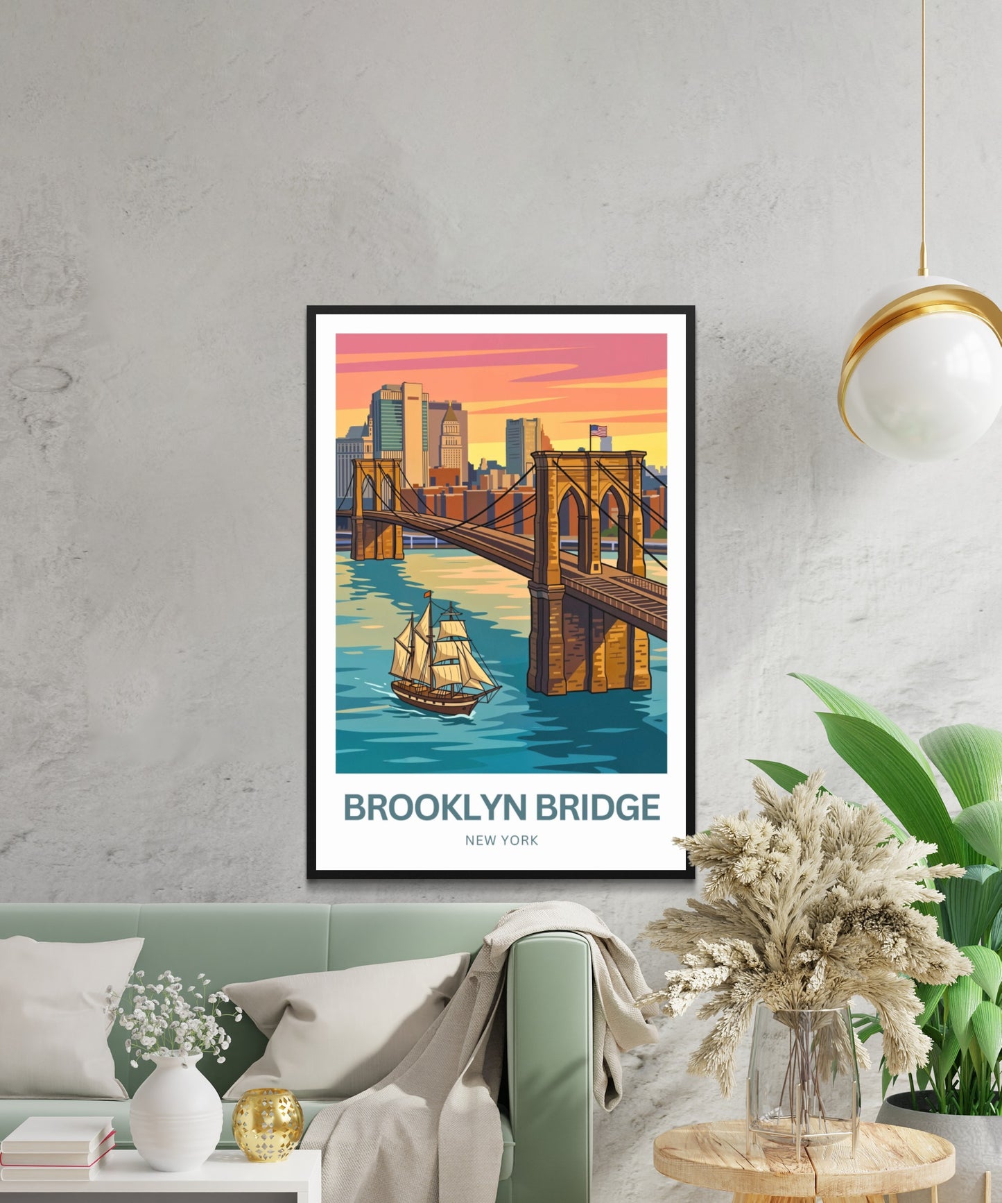 Brooklyn Bridge Travel Poster -  Colorful View of Brooklyn,New York