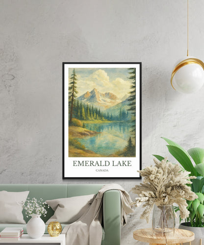 Emerald Lake, Watercolor design poster, Canada Print, Emerald Lake Wall Art
