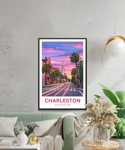 Charleston Historic District Travel Poster - Street Charm
