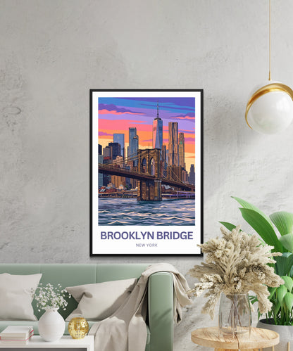 Brooklyn Bridge Travel Poster -  Stunning Evening View