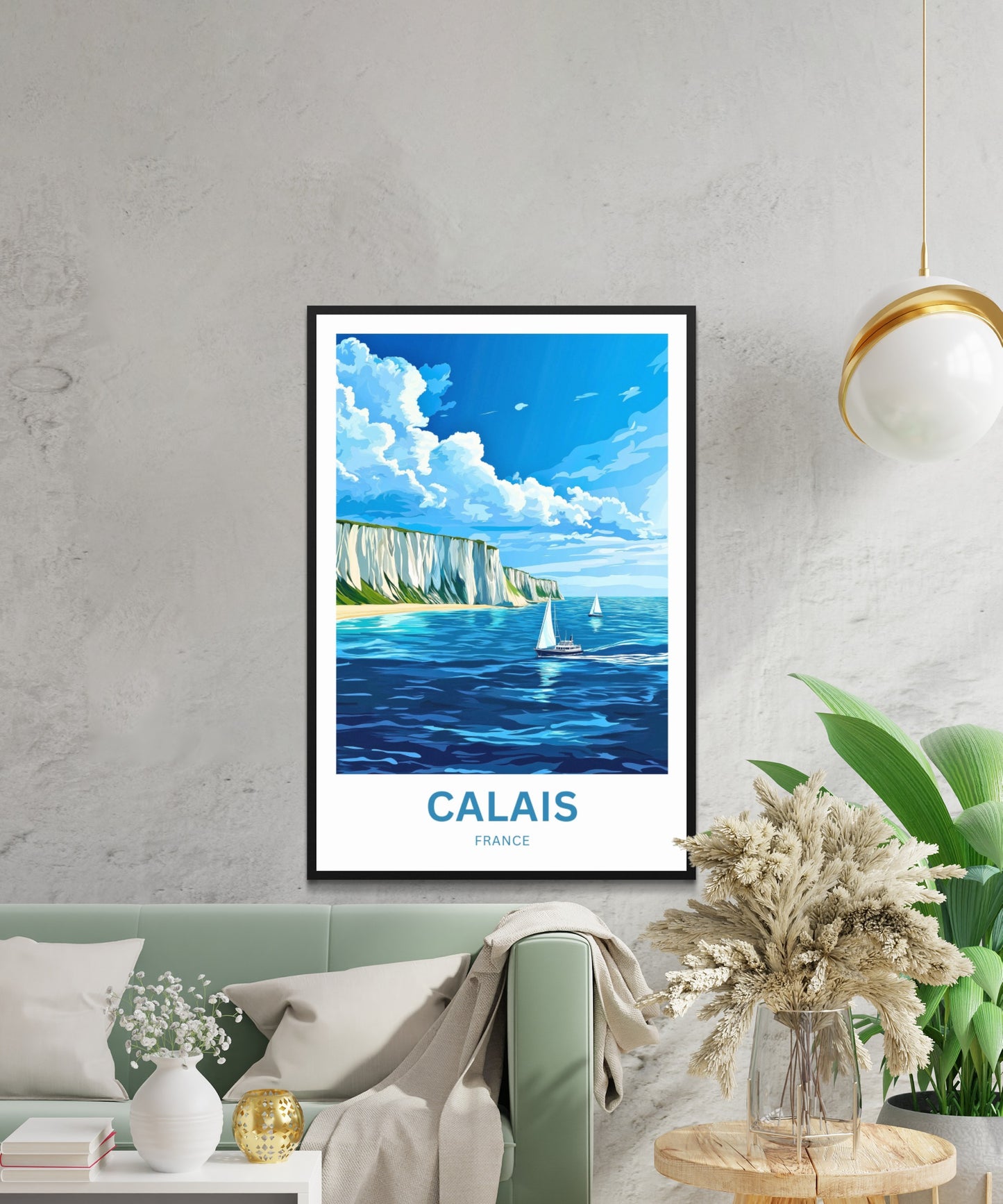 Calais Travel Poster - Captivating White Cliffs and boats