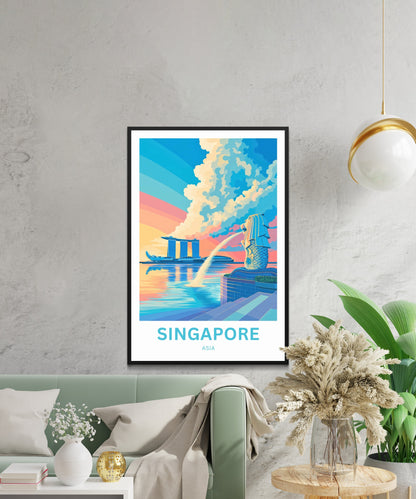 Singapore Travel Poster - The Watchful Merlion