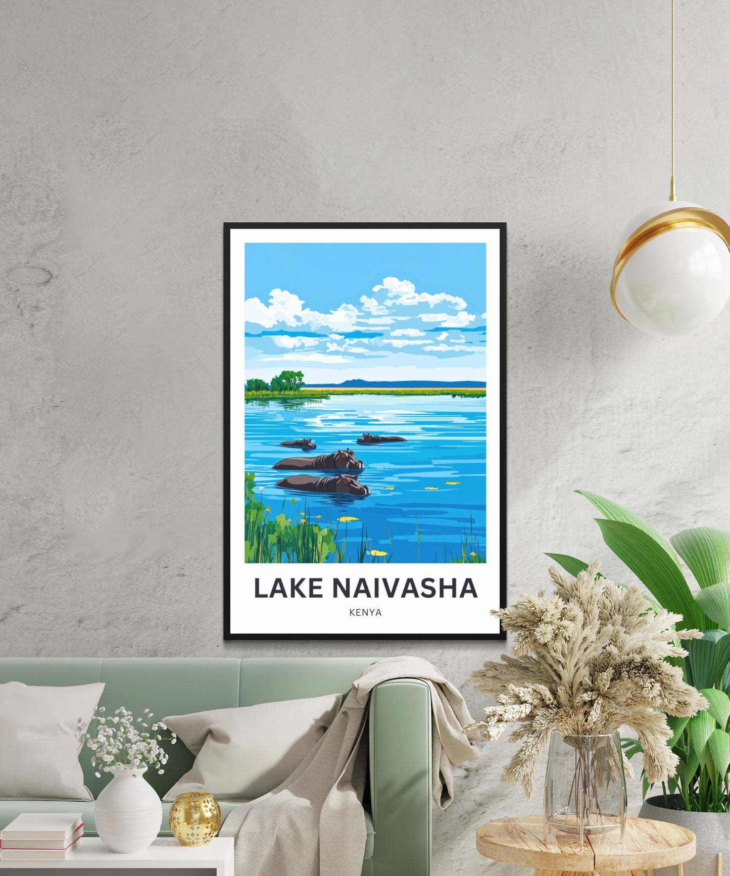 Lake Naivasha Travel Poster - Serene Lake and Hippos