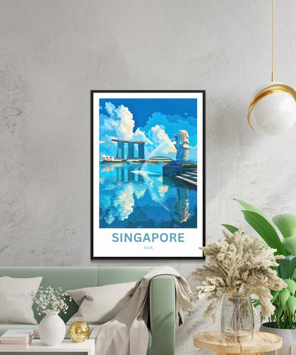 Singapore Travel Poster - Captivating View of  Watchful Merlion