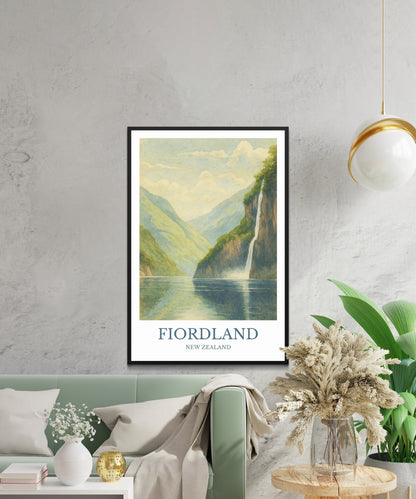 Fiordland, Watercolor design poster, New Zealand Print, Fiordland Wall Art