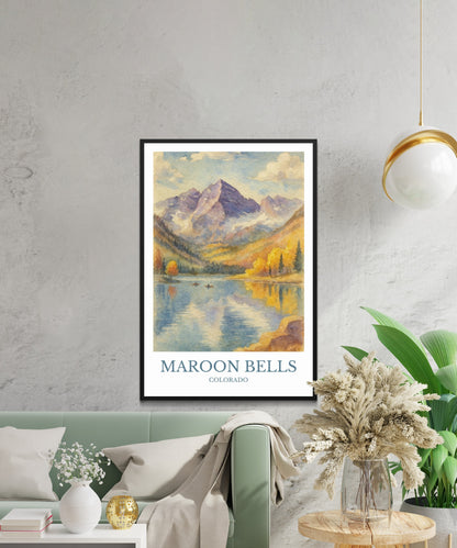 Maroon Bells, Watercolor design poster, Colorado Print, Maroon Bells Wall Art