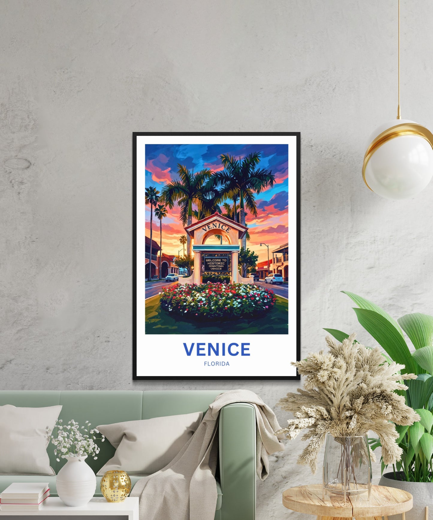 Venice, Florida Travel Poster - Evening Downtown Landmark