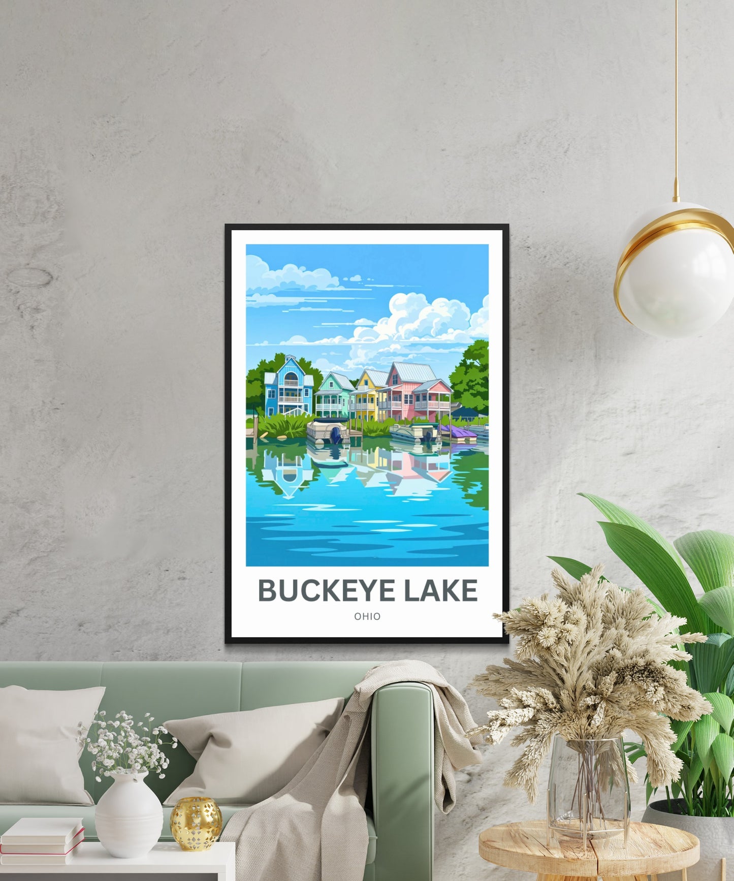Buckeye Lake Travel Poster -  Beautiful Houses in Waterfront