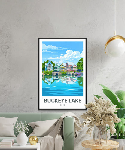 Buckeye Lake Travel Poster -  Beautiful Houses in Waterfront