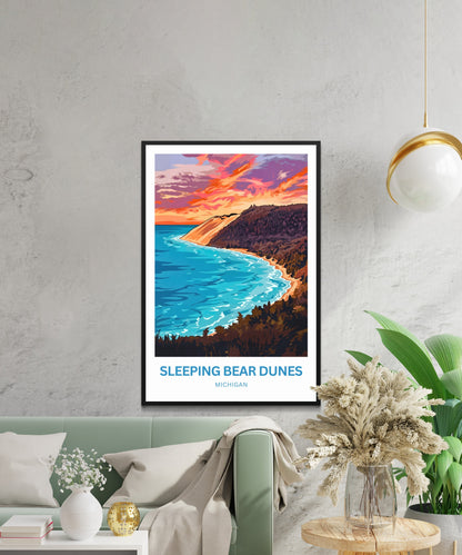 Sleeping Bear Dunes Travel Poster - Late Afternoon View