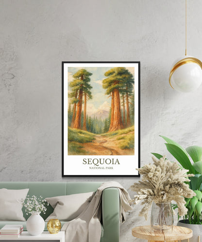 Sequoia National Park, Watercolor design poster, California Print, Sequoia National Park Wall Art