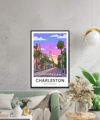 Charleston Historic District Travel Poster - Garden Streets