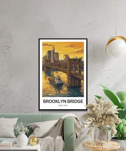 Brooklyn Bridge Travel Poster -  Golden Hour Crossing
