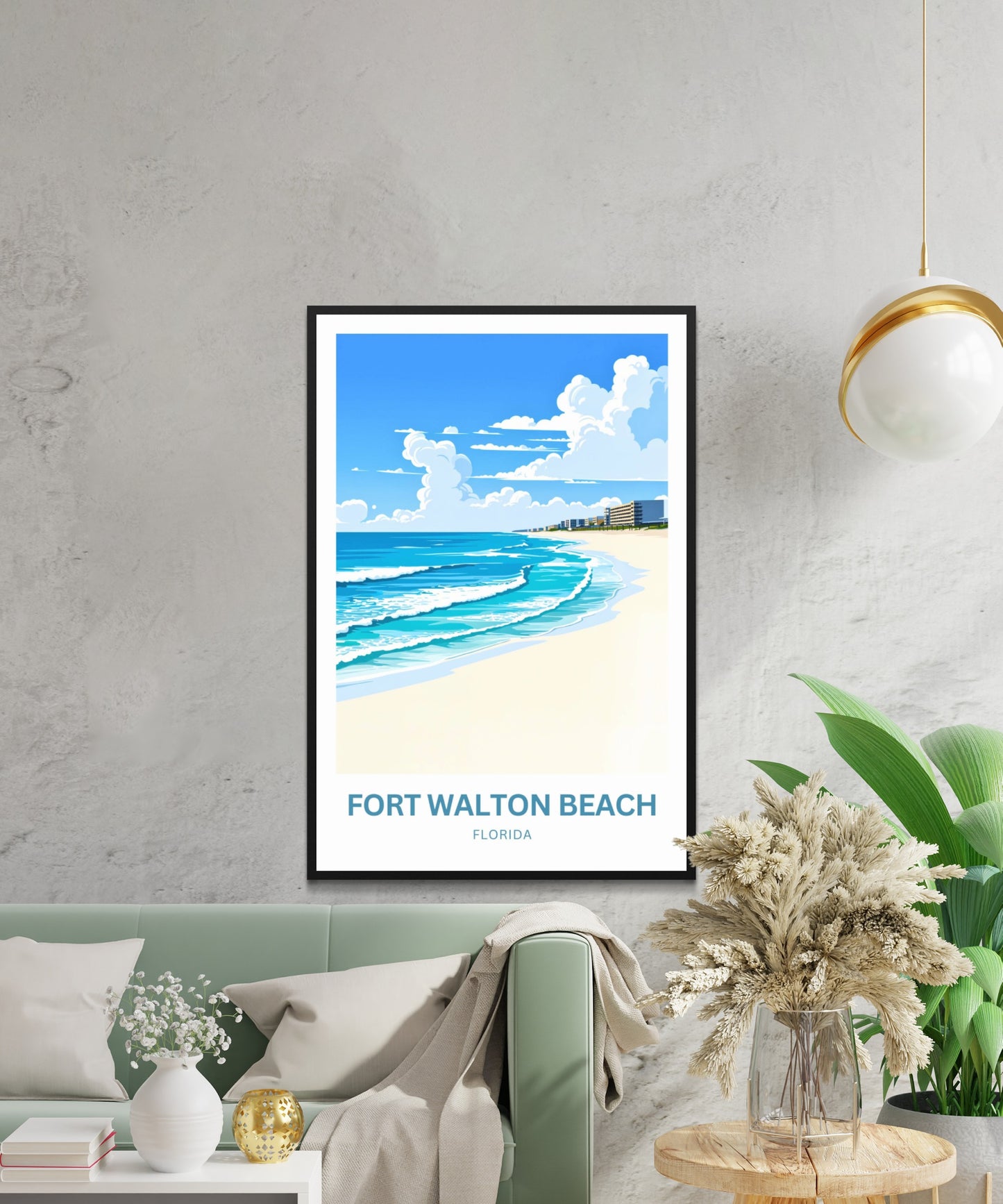 Fort Walton Beach Travel Poster - Sandy Shores, Happy Hearts