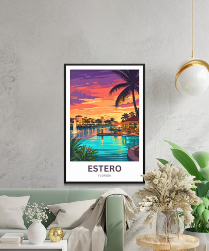 Estero Travel Poster - Sunsets & Palms