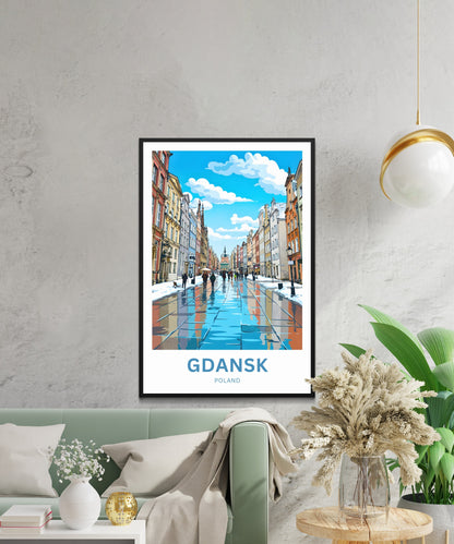Gdańsk  Travel Poster - Winter Street View