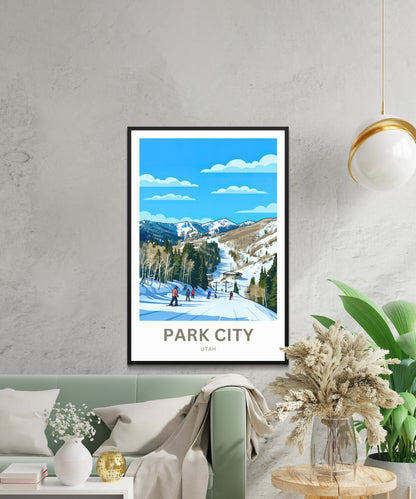 Park City Travel Poster - Fun Skiing