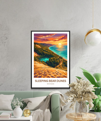 Sleeping Bear Dunes Travel Poster - Beautiful Sunset