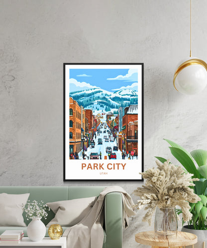 Park City Travel Poster- Snowy Main Street