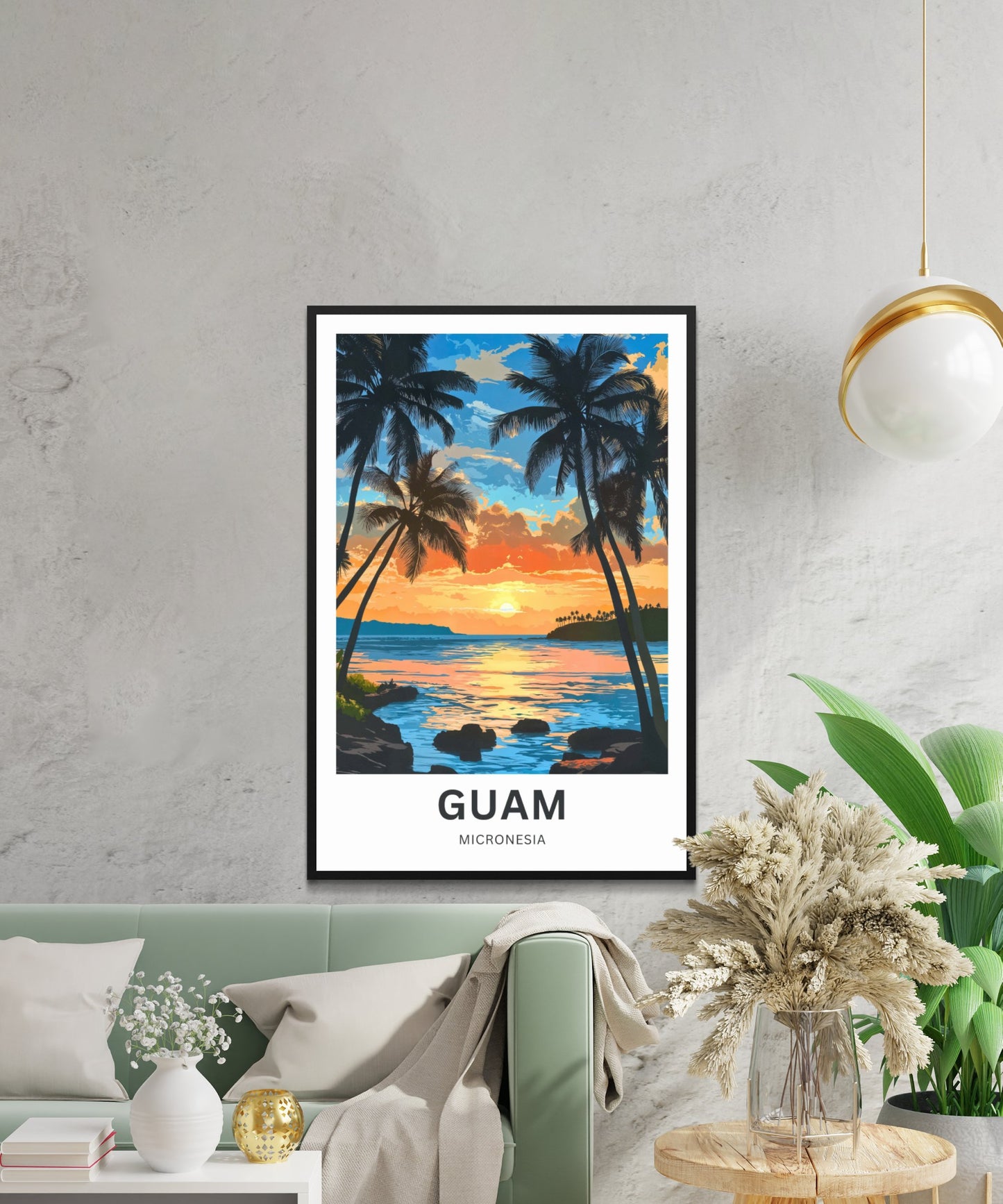 Guam Travel Poster - Tropical Sunset View US Island