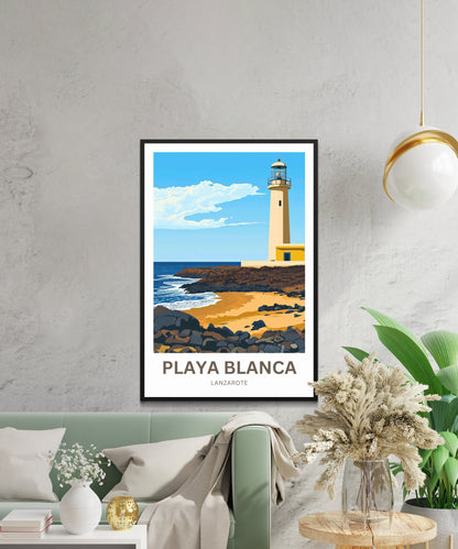 Playa Blanca Travel Poster- Captivating Serene Coast and lighthouse