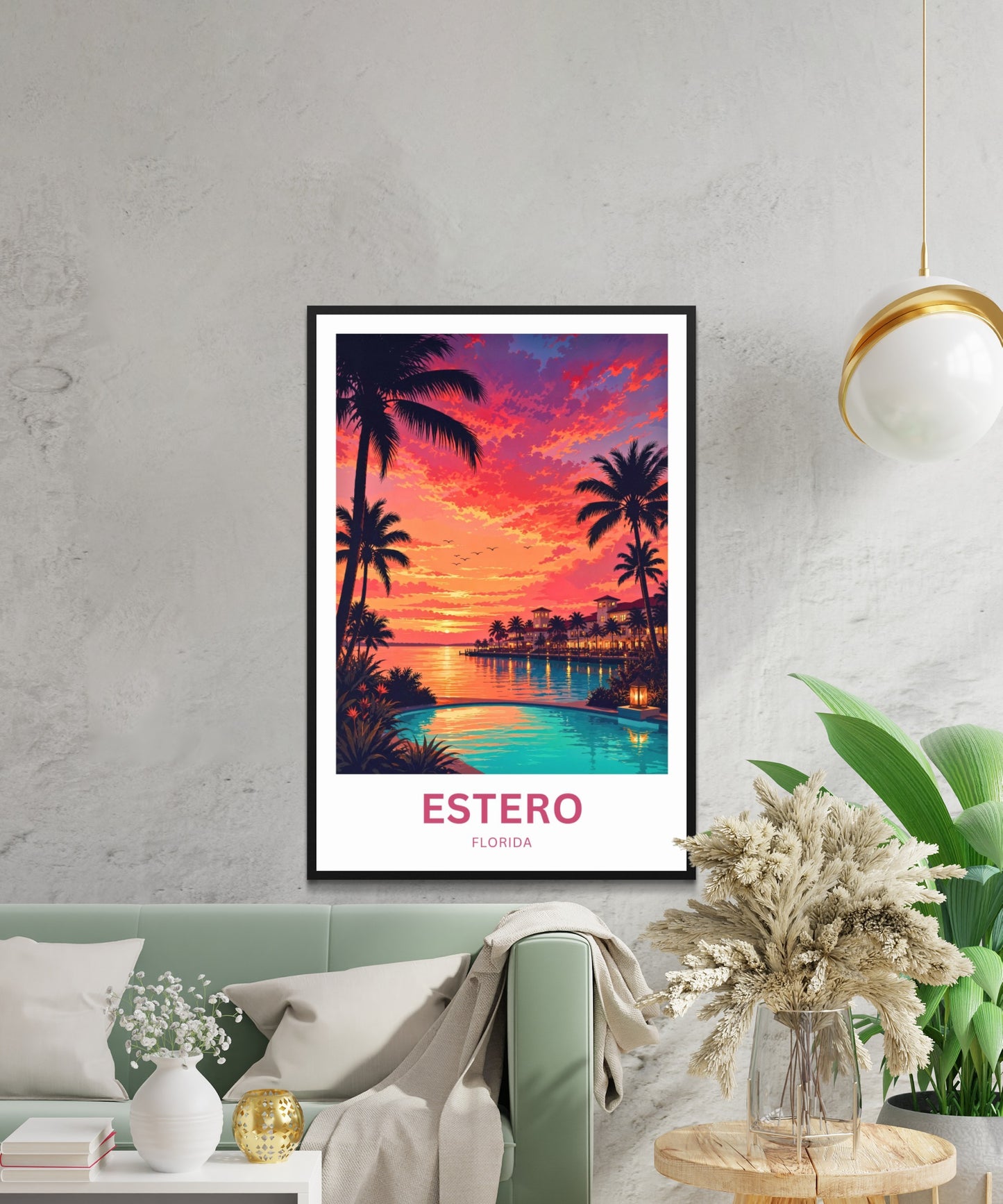 Estero, Florida Travel Poster - Stunning Sunset