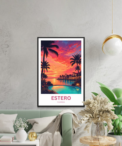 Estero, Florida Travel Poster - Stunning Sunset