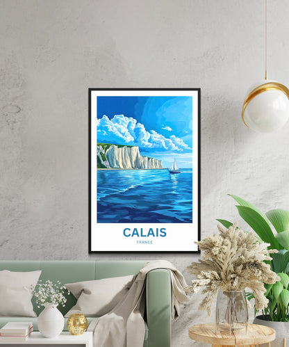 Calais Travel Poster - Waves Against the Cliffs