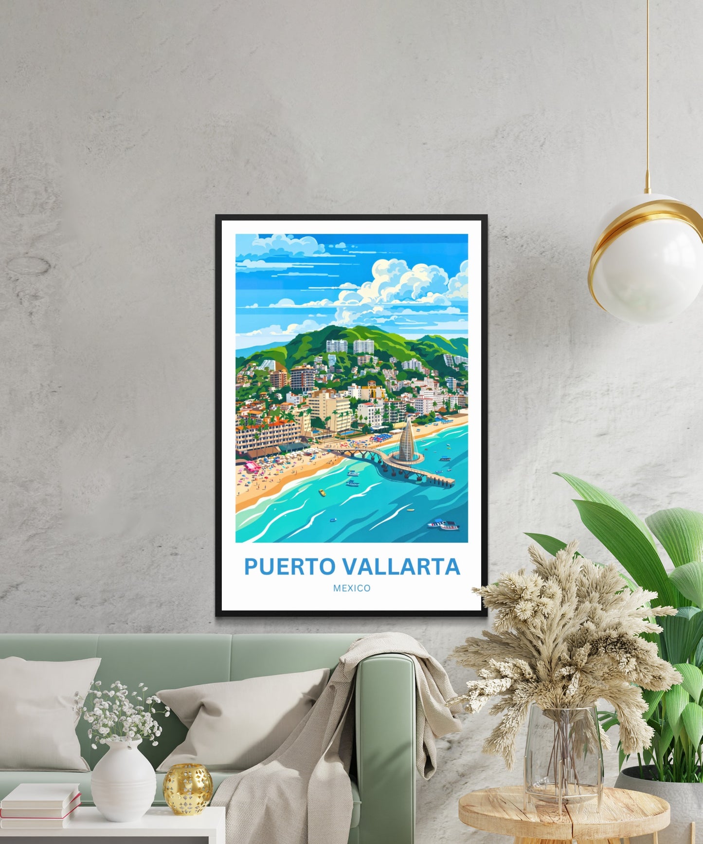 Puerto Vallarta  Travel Poster - Aerial Coastal View