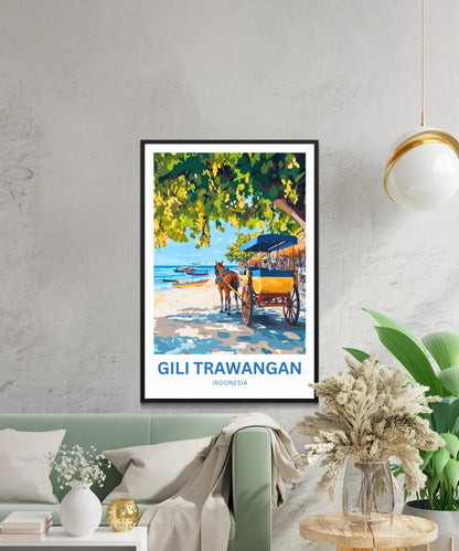 Gili Trawangan Travel Poster- Captivating Beach Horse Carriage