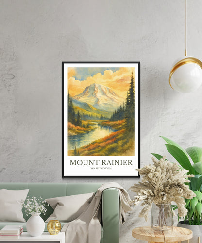 Mount Rainier, Watercolor design poster, Washington Print, Mount Rainier Wall Art