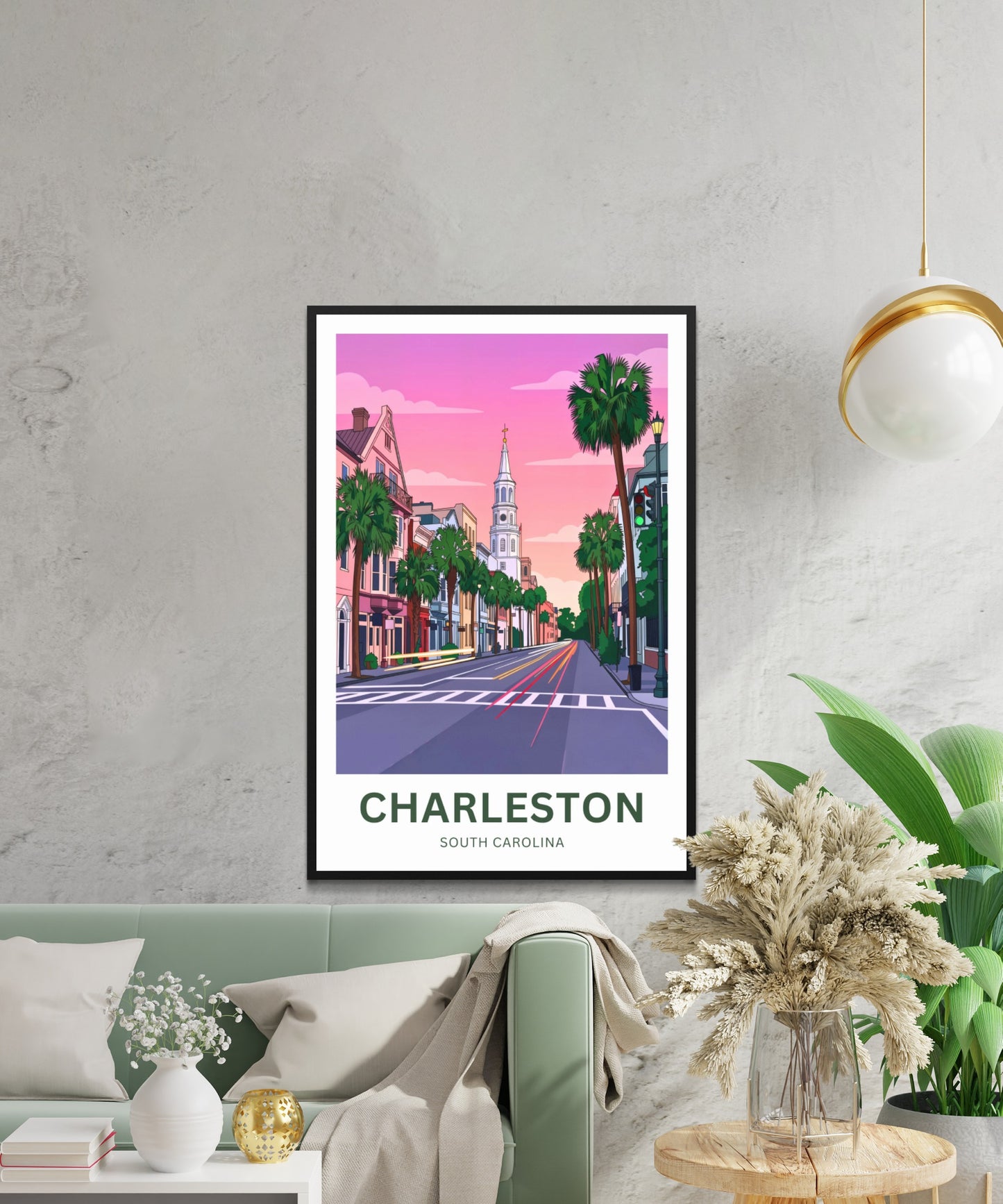Charleston Historic District Travel Poster - Pinkish Glow