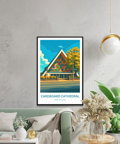 Cardboard Cathedral Travel Poster - Beautiful Iconic Christchurch
