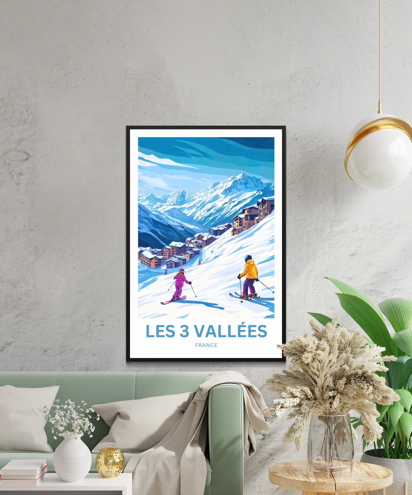 Les 3 Vallées Travel Poster- Ski through the Village Resort