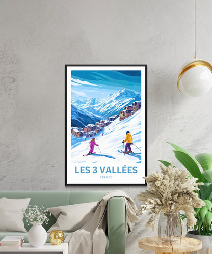Les 3 Vallées Travel Poster- Ski through the Village Resort