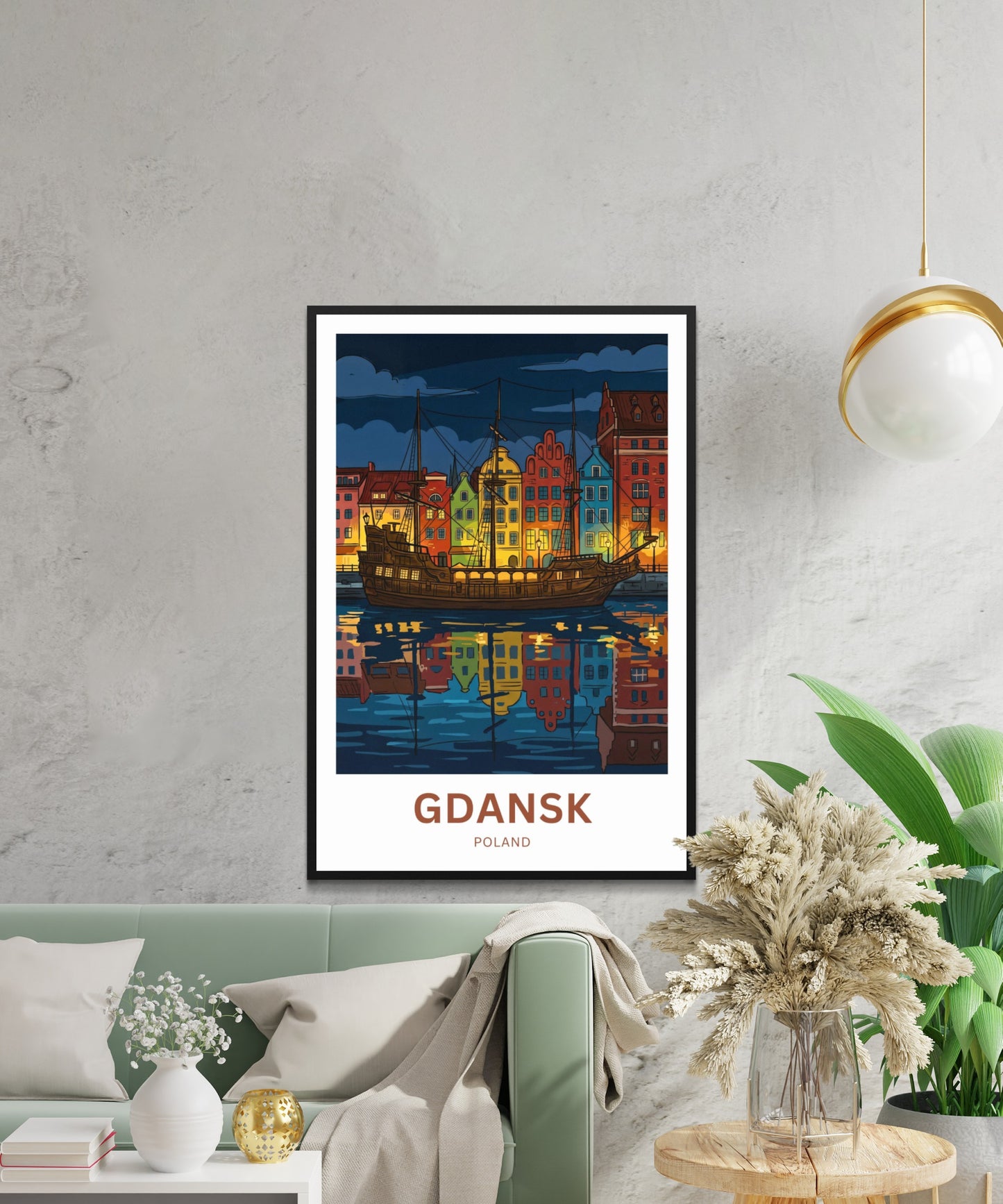 Gdańsk  Travel Poster - Harbor lights at midnight