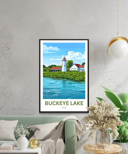 Buckeye Lake Travel Poster -  Lakefront Lighthouse