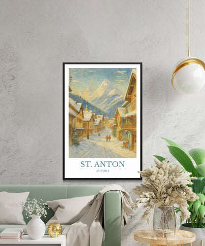 St. Anton, Watercolor design poster, Austria Print, St. Anton Wall Art