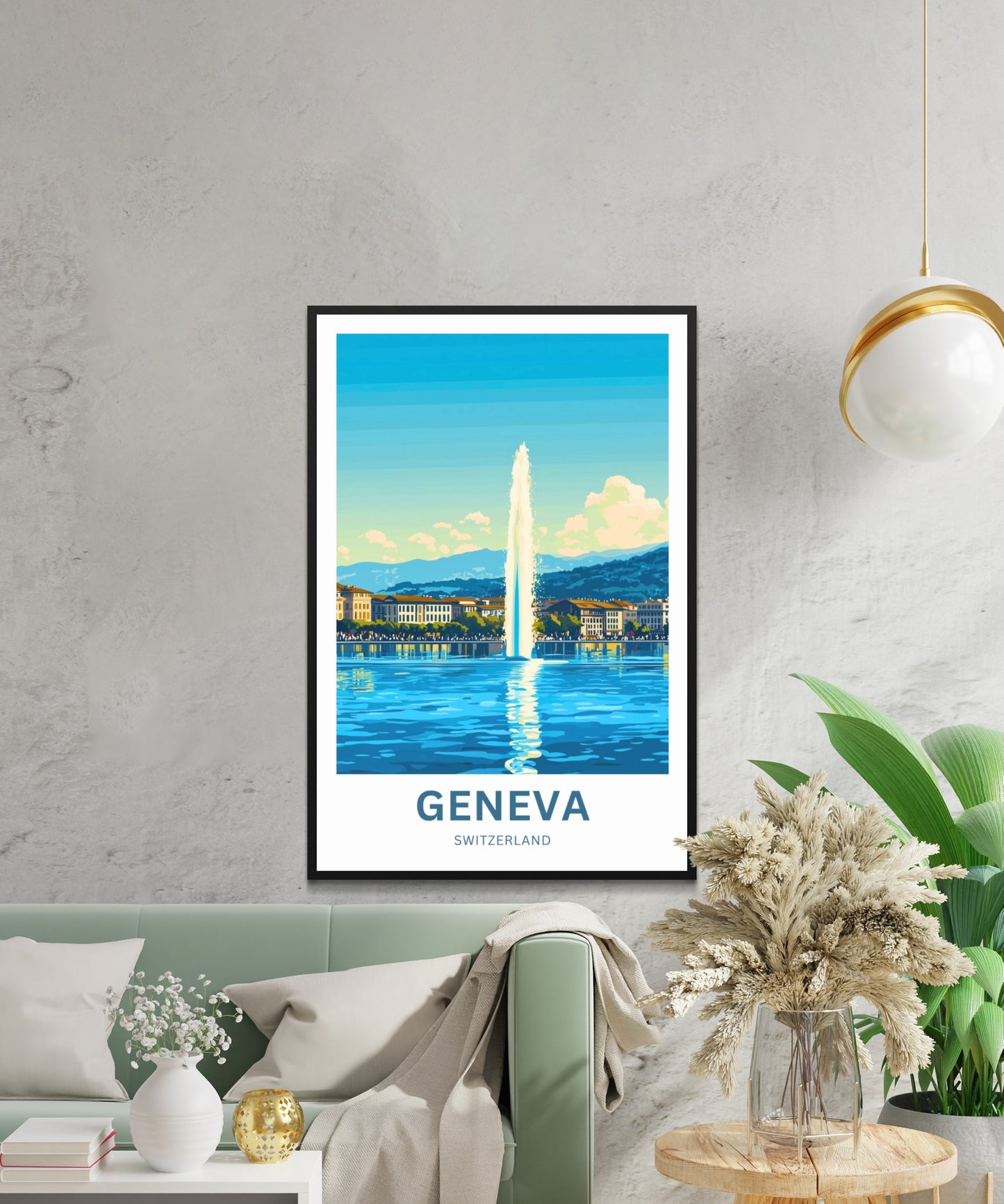 Geneva Travel Poster - Jet d'Eau rises