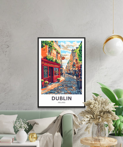 Dublin Travel Poster- Temple Bar Street Ireland