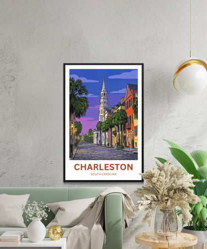 Charleston Historic District Travel Poster - Night Scene