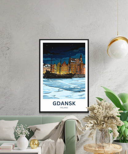 Gdańsk  Travel Poster - Midnight on the Motława