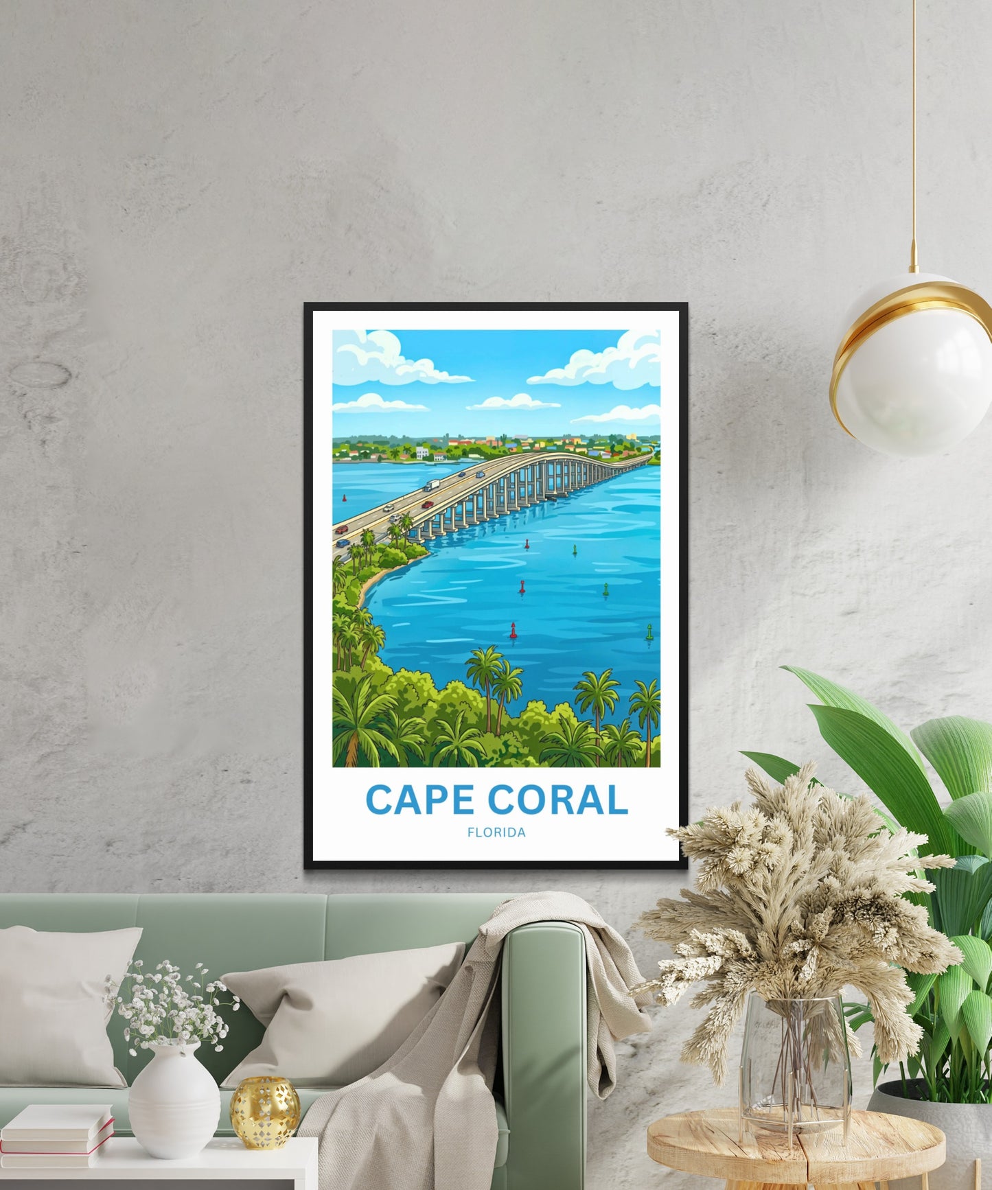 Cape Coral, Florida Travel Poster - Iconic Bridge