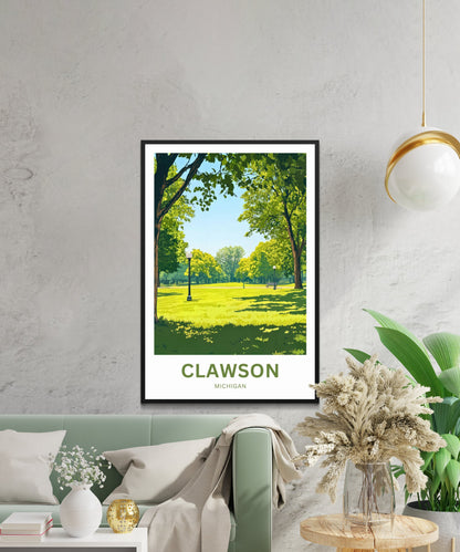 Clawson Travel Poster - Family Fun at the Playground in Michigan