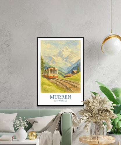 Mürren, Watercolor design poster, Switzerland Print, Mürren Wall Art