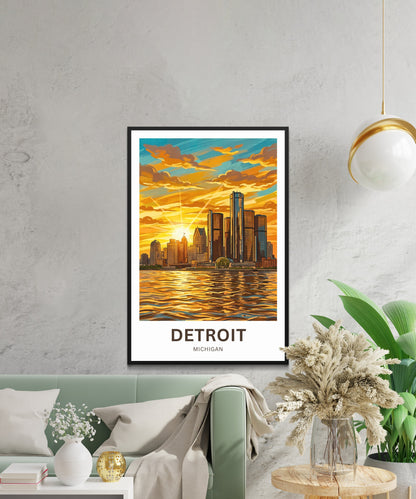 Detroit Travel Poster - Stunning City Sunset
