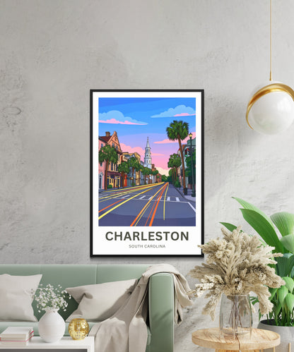 Charleston Historic District Travel Poster - Evening Glow